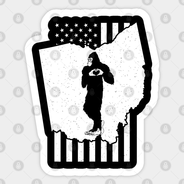 Ohio Bigfoot American Flag Sticker by Tesszero